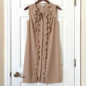 Esley Boho Lightweight Ruffled Button Down Sleeveless Tank Mini Dress Tan Small